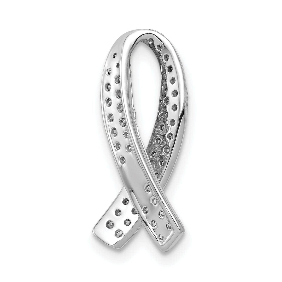 Lovely Rita's Pendants & Charms 14k White Gold Open Back Polished Finish Awareness Ribbon 0.3-ct Diamond Slide Pendant will not fit Omega Chain