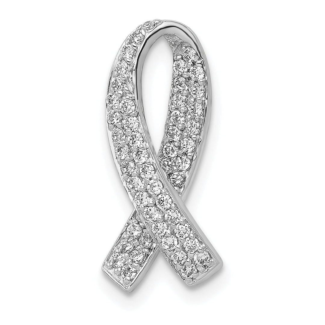 Lovely Rita's Pendants & Charms 14k White Gold Open Back Polished Finish Awareness Ribbon 0.3-ct Diamond Slide Pendant will not fit Omega Chain