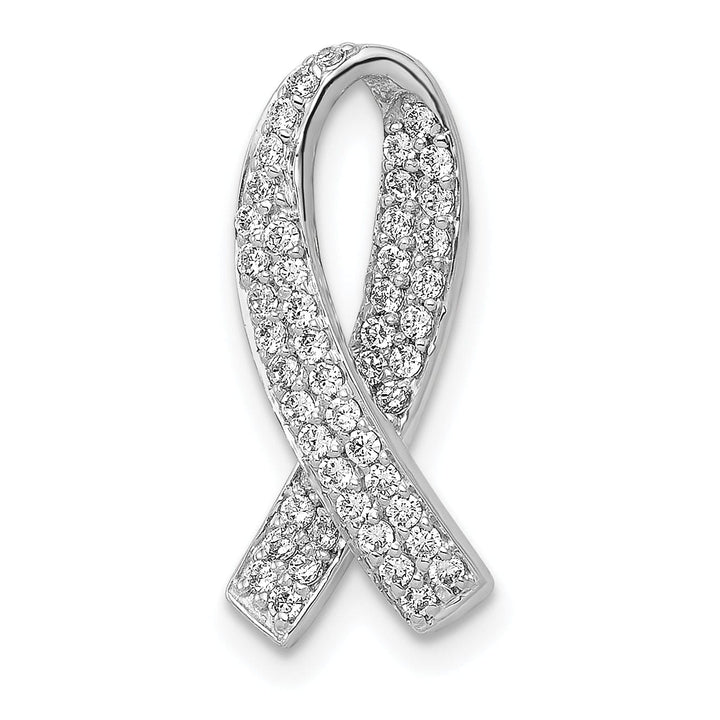 Lovely Rita's Pendants & Charms 14k White Gold Open Back Polished Finish Awareness Ribbon 0.3-ct Diamond Slide Pendant will not fit Omega Chain