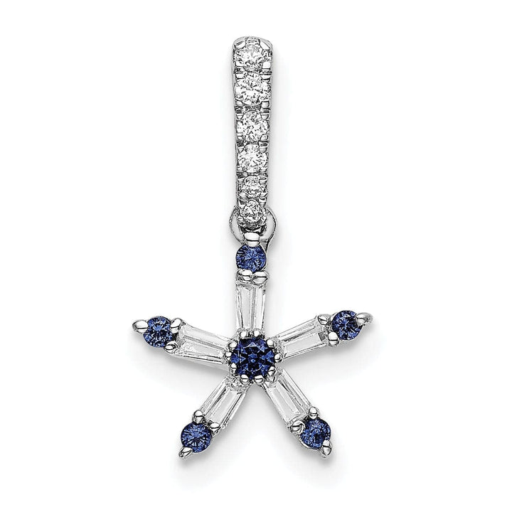 Lovely Rita's Pendants & Charms 14k White Gold Open Back Polished Finish Blue Sapphire and Diamond Star Charm Pendant