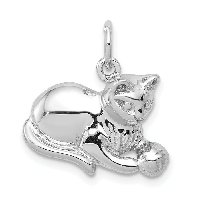 Lovely Rita's Pendants & Charms 14k White Gold Open Back Polished Finish Cat Playing with Ball Design Charm Pendant
