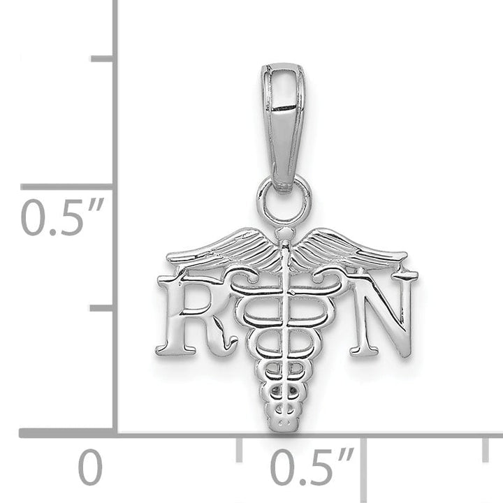 Lovely Rita's Pendants & Charms 14K White Gold Open Back Polished Finish RN Caduceus Design Charm Pendant