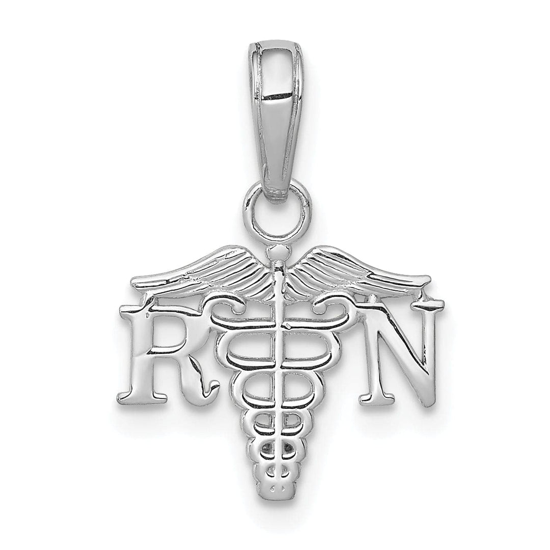 Lovely Rita's Pendants & Charms 14K White Gold Open Back Polished Finish RN Caduceus Design Charm Pendant