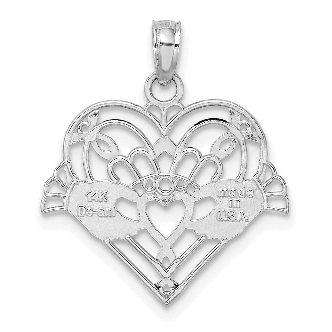 Lovely Rita's Pendants & Charms 14K White Gold Open Back Polished Finish with Beaded Design Claddagh In Heart Charm Pendant