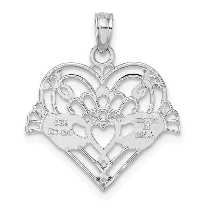 Lovely Rita's Pendants & Charms 14K White Gold Open Back Polished Finish with Beaded Design Claddagh In Heart Charm Pendant