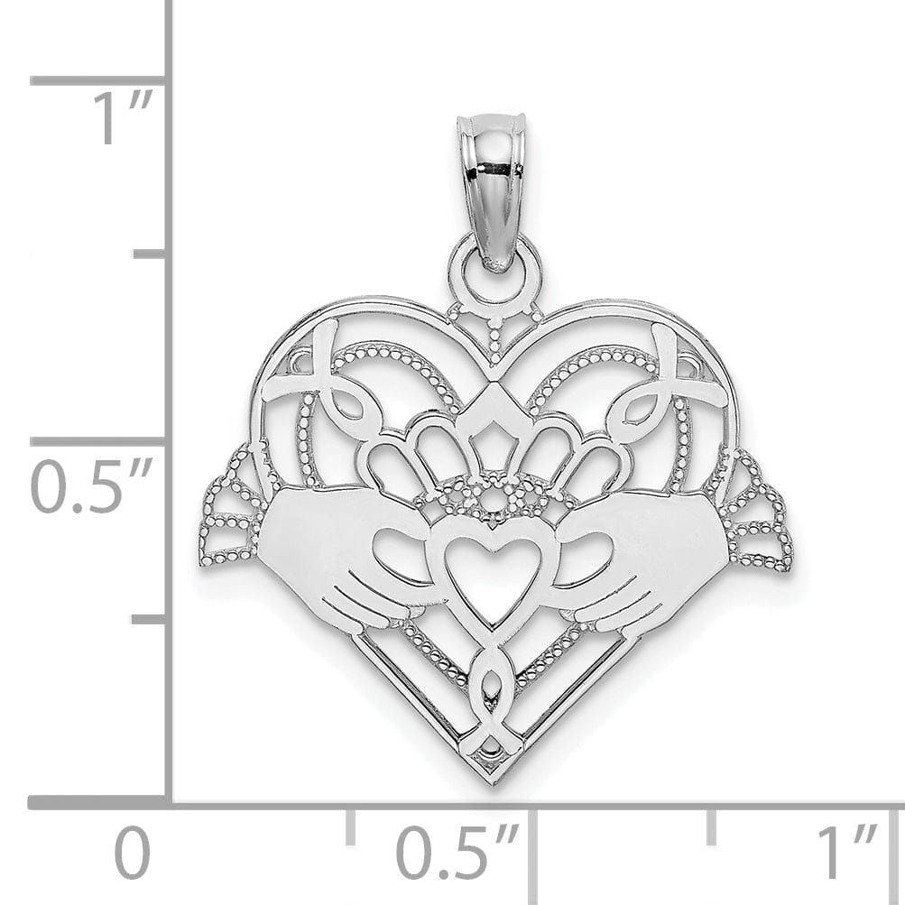 Lovely Rita's Pendants & Charms 14K White Gold Open Back Polished Finish with Beaded Design Claddagh In Heart Charm Pendant