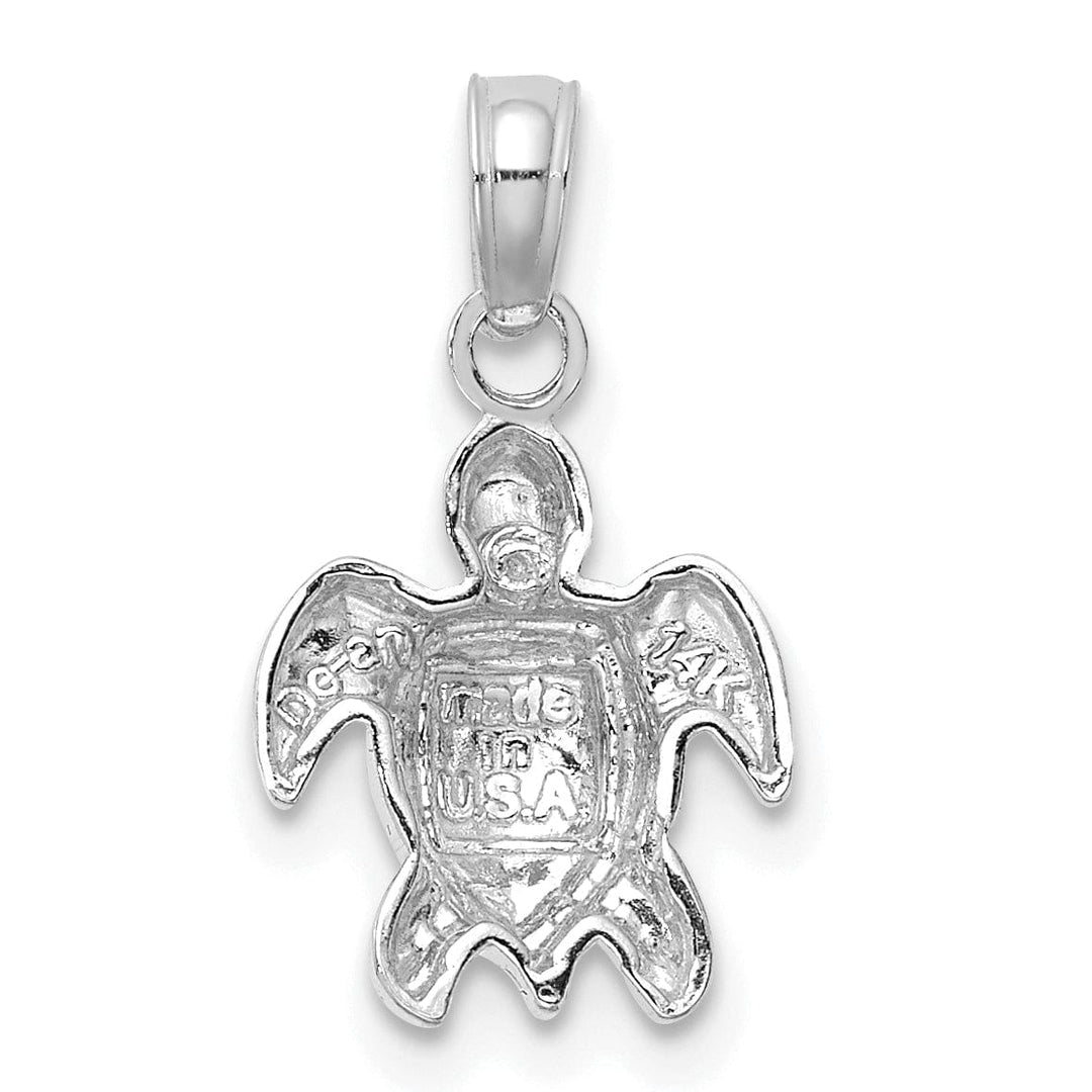 Lovely Rita's Pendants & Charms 14K White Gold Open Back Solid Casted Textured Polished Finish Mini Sea Turtle Charm Pendant