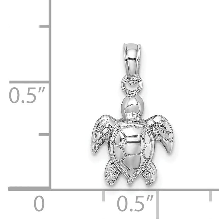Lovely Rita's Pendants & Charms 14K White Gold Open Back Solid Casted Textured Polished Finish Mini Sea Turtle Charm Pendant