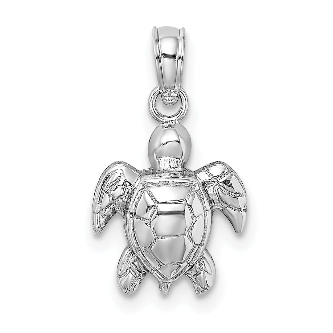 Lovely Rita's Pendants & Charms 14K White Gold Open Back Solid Casted Textured Polished Finish Mini Sea Turtle Charm Pendant