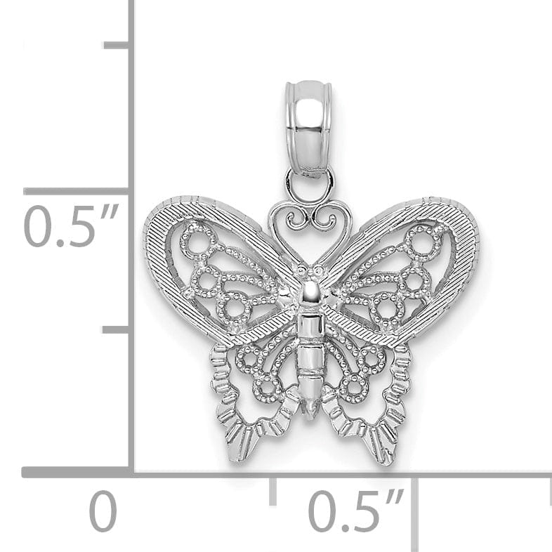 Lovely Rita's Pendants & Charms 14K White Gold Open Back Solid Polished Finish Textured Filigree Beaded Butterfly Charm Pendant
