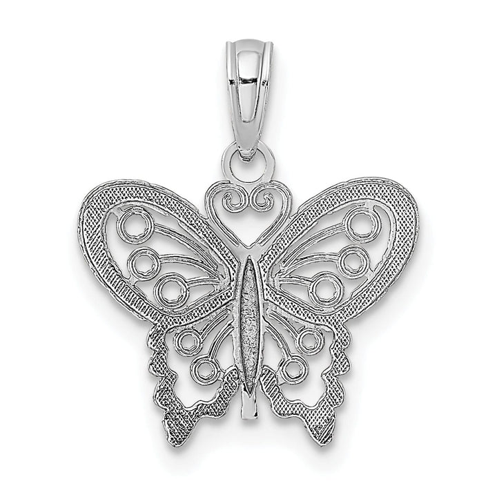 Lovely Rita's Pendants & Charms 14K White Gold Open Back Solid Polished Finish Textured Filigree Beaded Butterfly Charm Pendant