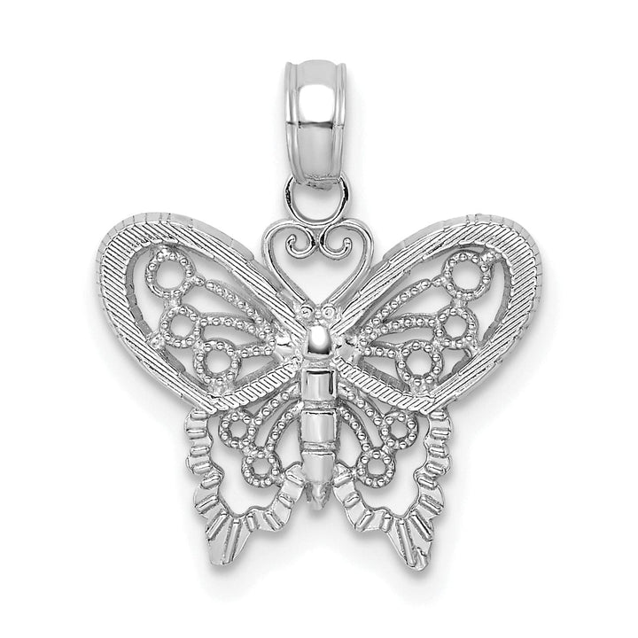 Lovely Rita's Pendants & Charms 14K White Gold Open Back Solid Polished Finish Textured Filigree Beaded Butterfly Charm Pendant