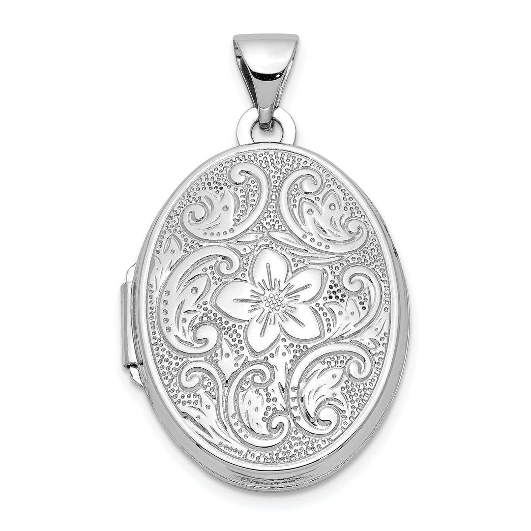 Lovely Rita's Pendants & Charms 14k White Gold Oval Floral Scroll Border Locket
