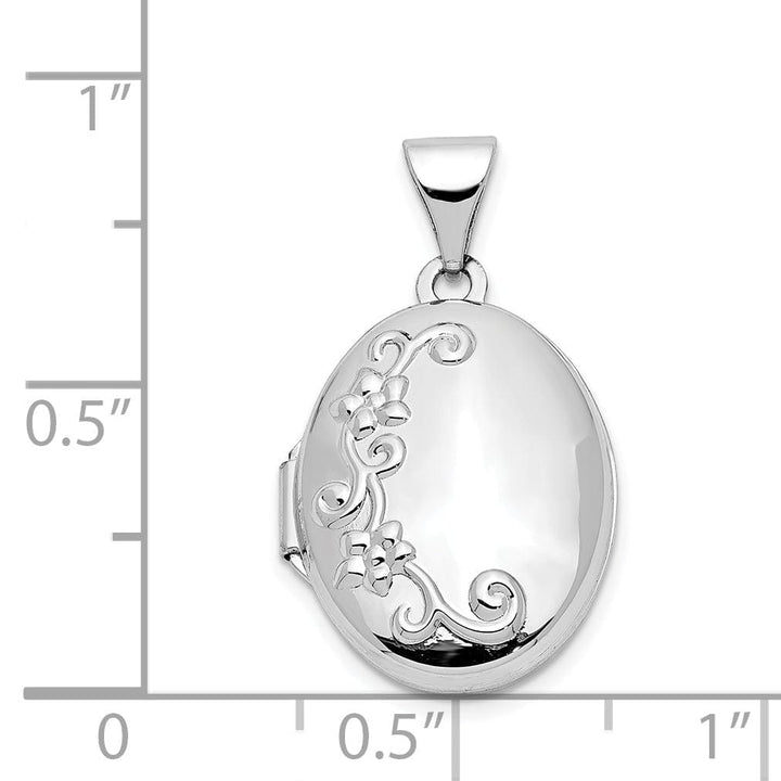 Lovely Rita's Pendants & Charms 14k White Gold oval Flower Design Locket Pendant