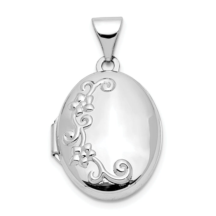 Lovely Rita's Pendants & Charms 14k White Gold oval Flower Design Locket Pendant