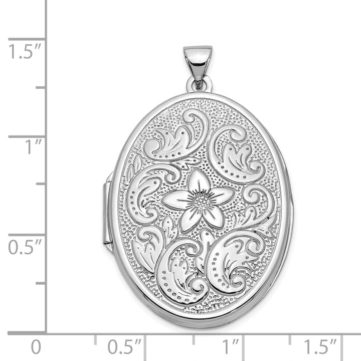 Lovely Rita's Pendants & Charms 14k White Gold Oval Flower With Scrolls Locket