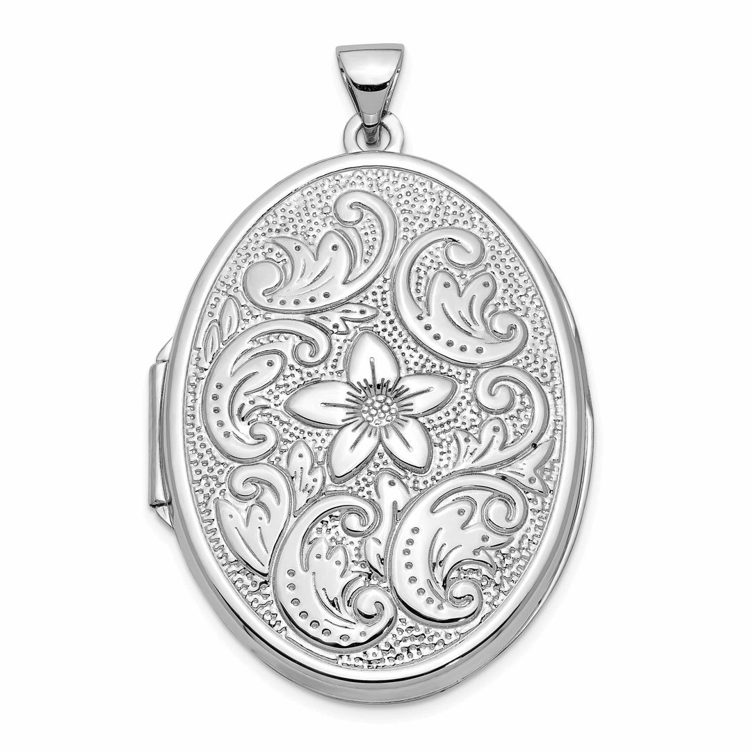 Lovely Rita's Pendants & Charms 14k White Gold Oval Flower With Scrolls Locket
