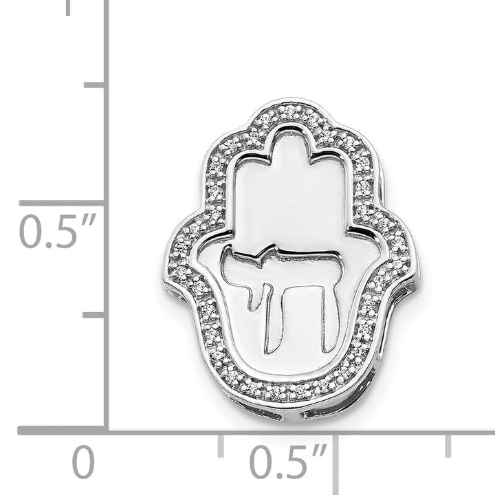 Lovely Rita's Pendants & Charms 14k White Gold Polish 1/10-CT Diamond Chai Hamsa Chain Slide Pendant