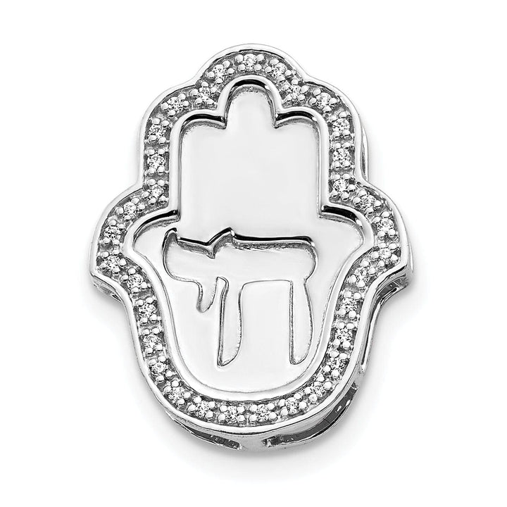 Lovely Rita's Pendants & Charms 14k White Gold Polish 1/10-CT Diamond Chai Hamsa Chain Slide Pendant