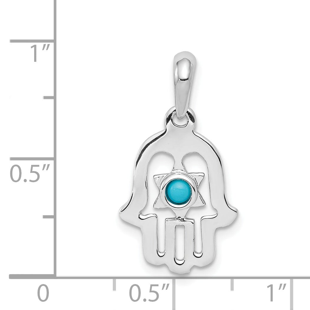 Lovely Rita's Pendants & Charms 14k White Gold Polish Finish Synthetic Turquoise Stone Chamseh Pendant