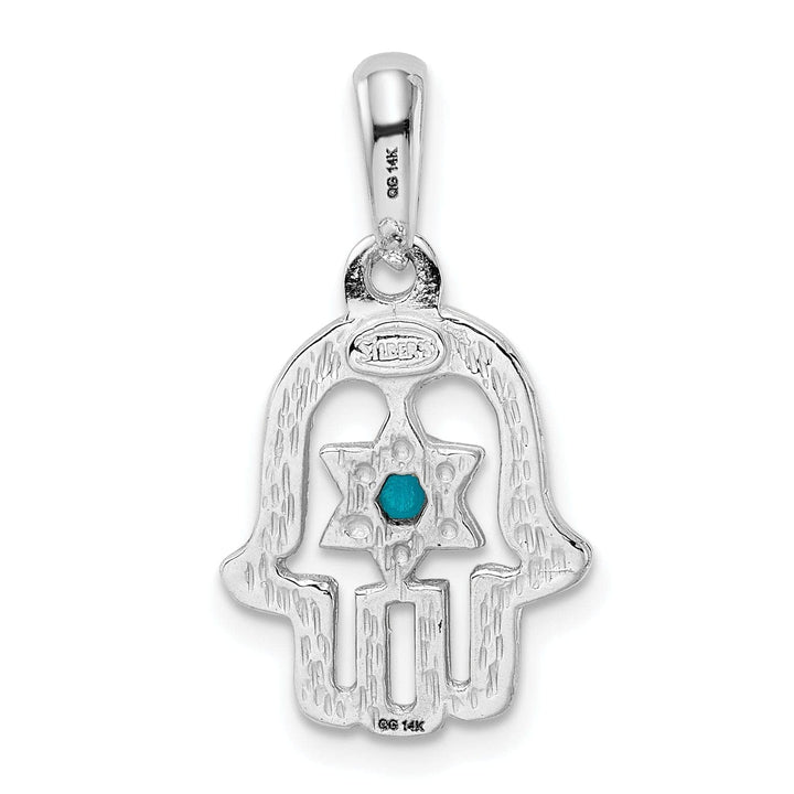 Lovely Rita's Pendants & Charms 14k White Gold Polish Finish Synthetic Turquoise Stone Chamseh Pendant