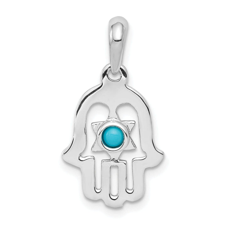 Lovely Rita's Pendants & Charms 14k White Gold Polish Finish Synthetic Turquoise Stone Chamseh Pendant