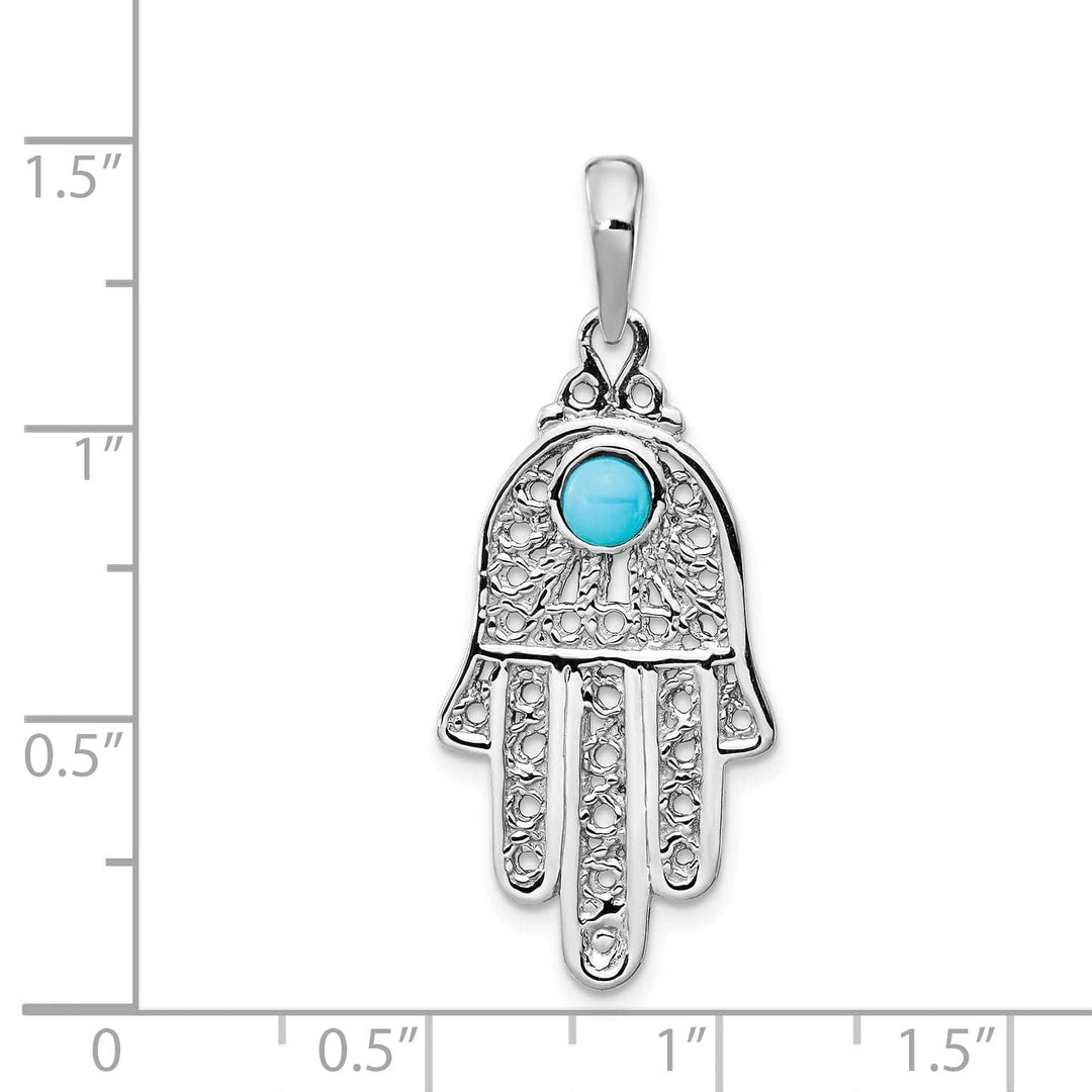 Lovely Rita's Pendants & Charms 14k White Gold Polish Finish Synthetic Turquoise Stone Chamseh Pendant