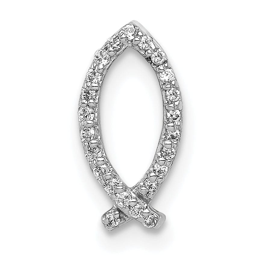 Lovely Rita's Pendants & Charms 14k White Gold Polished 1/15-ct.Diamond Ichthus Chain Slide Pendant