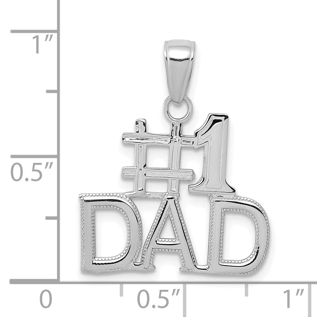 Lovely Rita's Pendants & Charms 14K White Gold Polished Beaded Textured Finish Script #1 DAD Charm Pendant