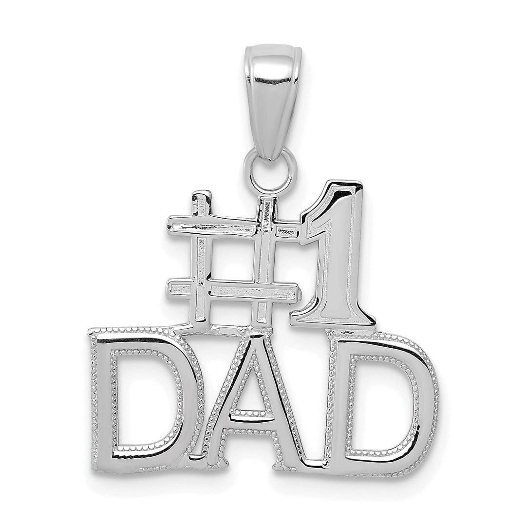 Lovely Rita's Pendants & Charms 14K White Gold Polished Beaded Textured Finish Script #1 DAD Charm Pendant