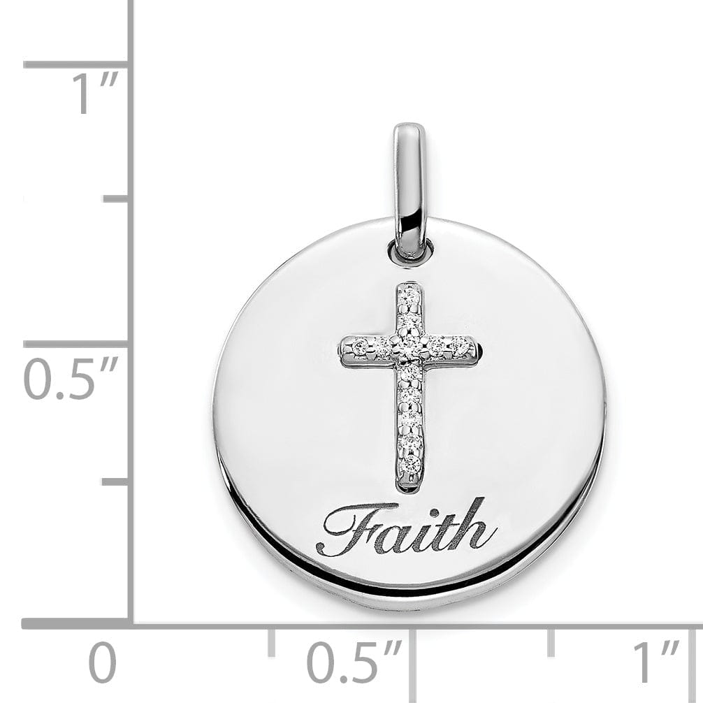 Lovely Rita's Pendants & Charms 14k White Gold Polished Concave Diamond 0.052-CT Cross Faith Pendant