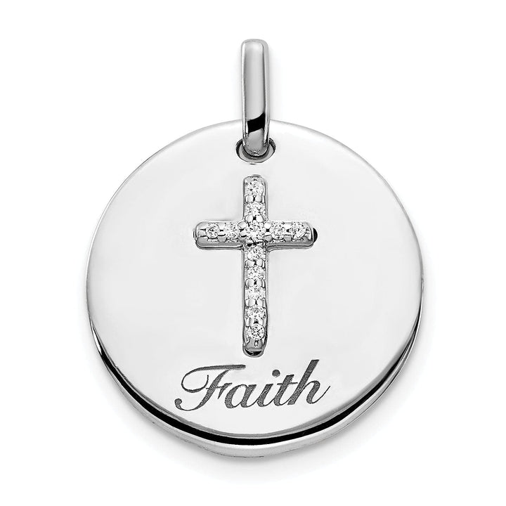 Lovely Rita's Pendants & Charms 14k White Gold Polished Concave Diamond 0.052-CT Cross Faith Pendant