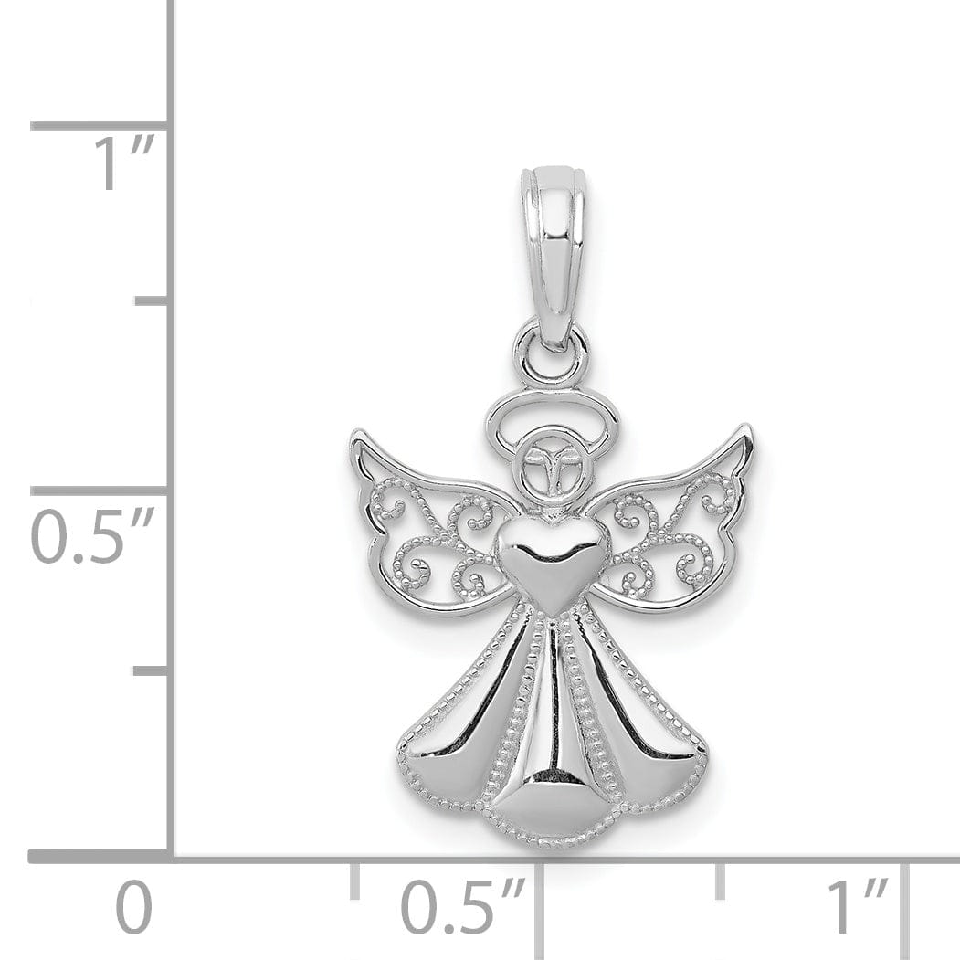 Lovely Rita's Pendants & Charms 14K White Gold Polished Concave Guardian Angel With Heart Pendant