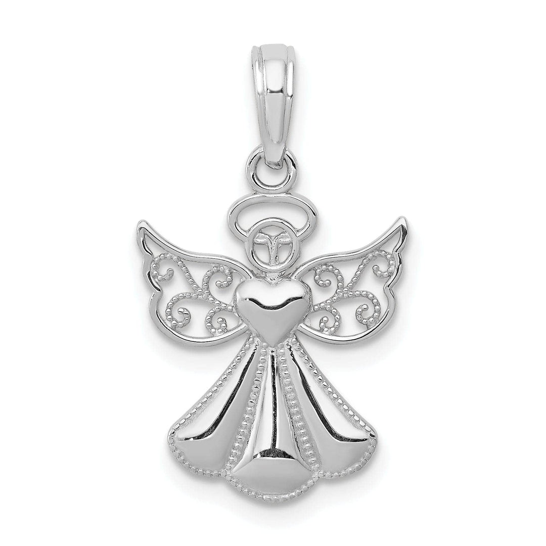 Lovely Rita's Pendants & Charms 14K White Gold Polished Concave Guardian Angel With Heart Pendant