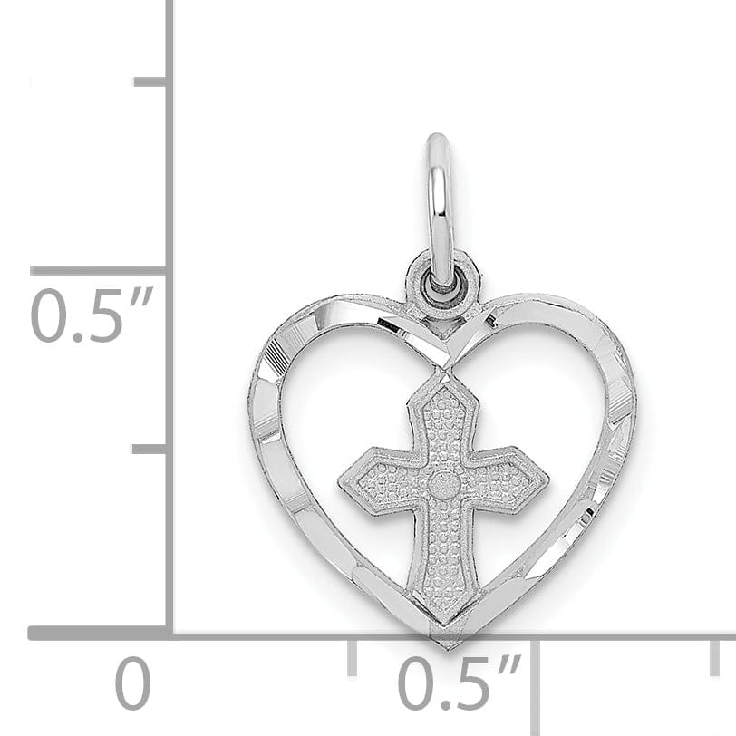 Lovely Rita's Pendants & Charms 14k White Gold Polished D.C Finish Cross in Heart Shape Design Pendant