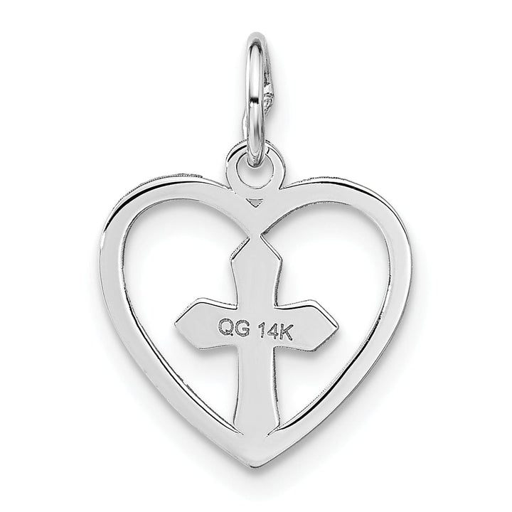 Lovely Rita's Pendants & Charms 14k White Gold Polished D.C Finish Cross in Heart Shape Design Pendant