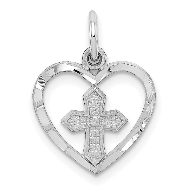 Lovely Rita's Pendants & Charms 14k White Gold Polished D.C Finish Cross in Heart Shape Design Pendant