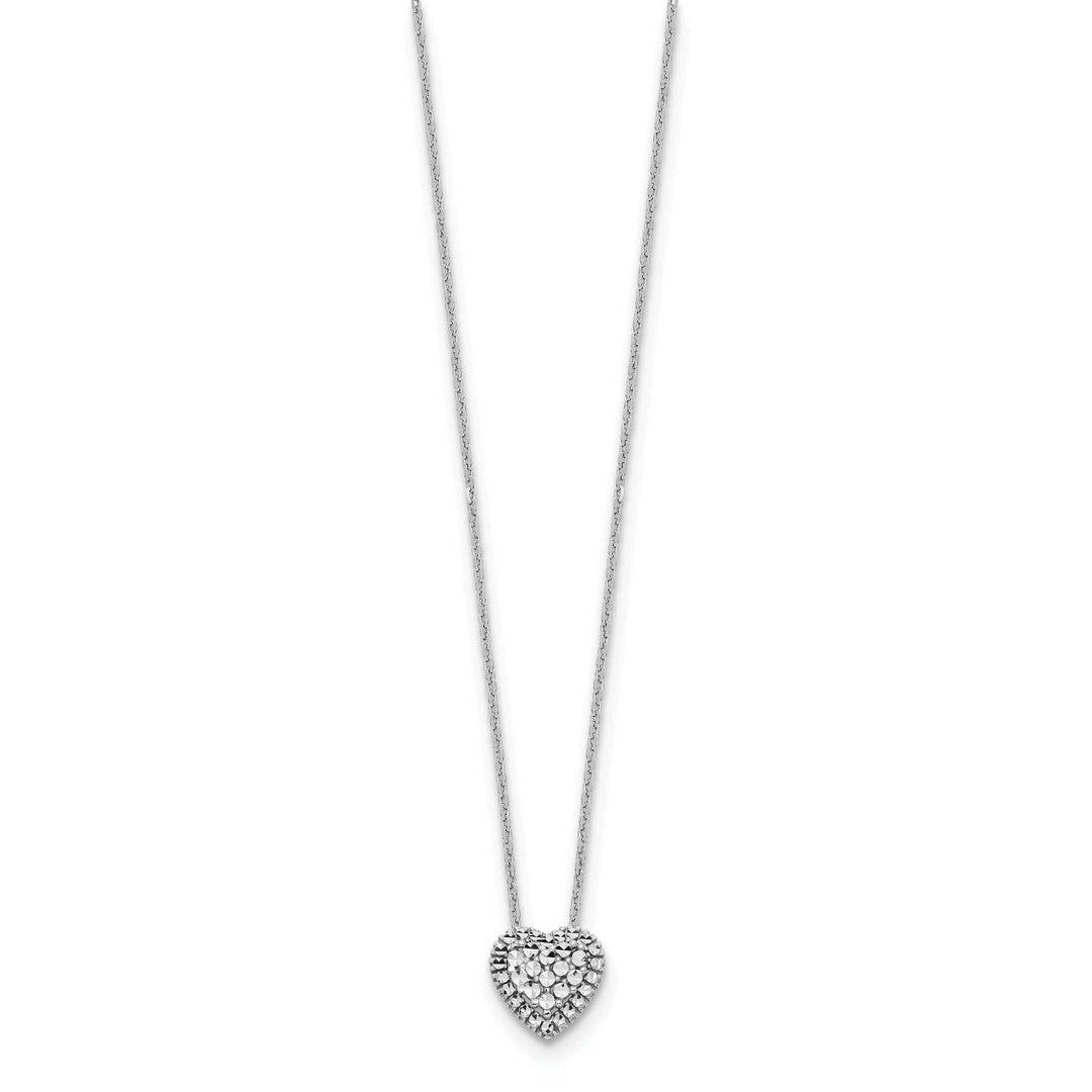 Lovely Rita's Pendants & Charms 14k White Gold Polished Diamond Cut Finish Fancy Design Heart Slide Pendant in a 18-inch Cable Chain Necklace Set