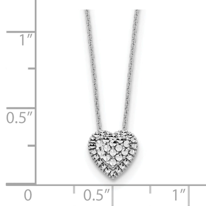 Lovely Rita's Pendants & Charms 14k White Gold Polished Diamond Cut Finish Fancy Design Heart Slide Pendant in a 18-inch Cable Chain Necklace Set