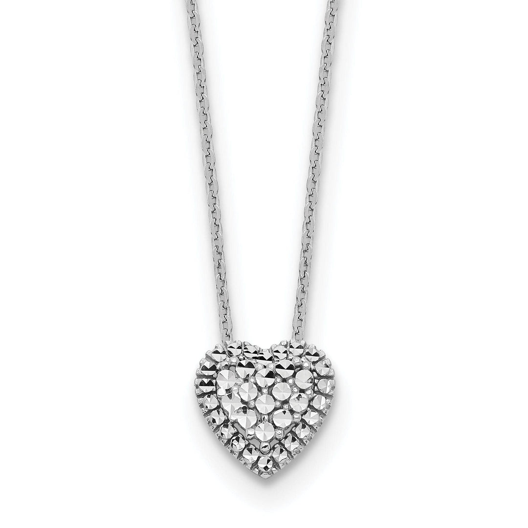Lovely Rita's Pendants & Charms 14k White Gold Polished Diamond Cut Finish Fancy Design Heart Slide Pendant in a 18-inch Cable Chain Necklace Set