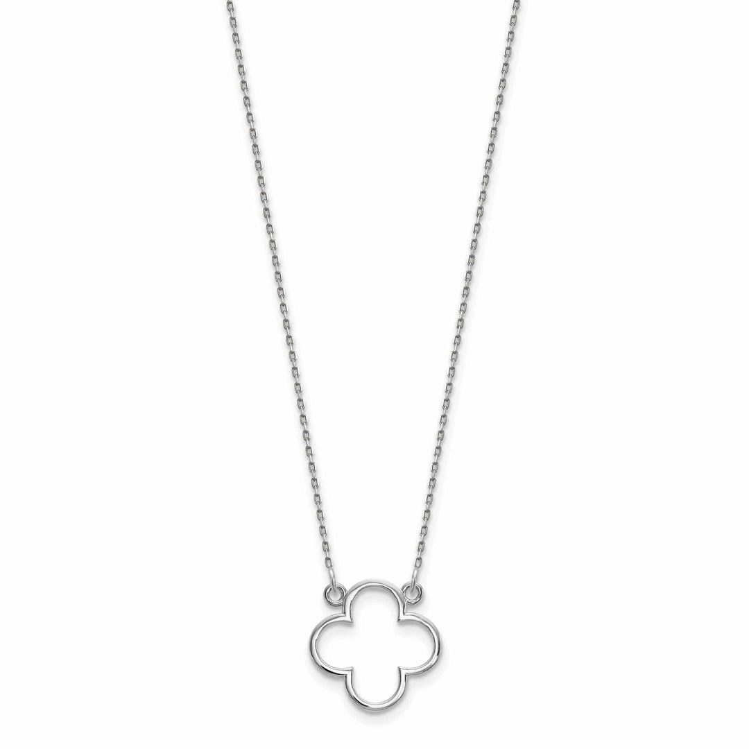 Lovely Rita's Pendants & Charms 14k White Gold Polished Diamond Cut Finish Quatrefoil Pendant Design in a 18-Inch Cable Chain Necklace Set
