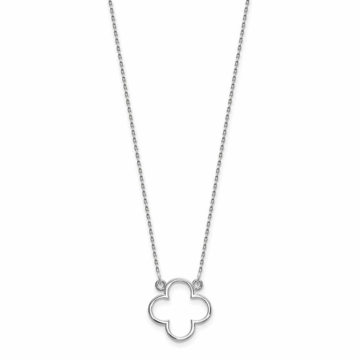 Lovely Rita's Pendants & Charms 14k White Gold Polished Diamond Cut Finish Quatrefoil Pendant Design in a 18-Inch Cable Chain Necklace Set