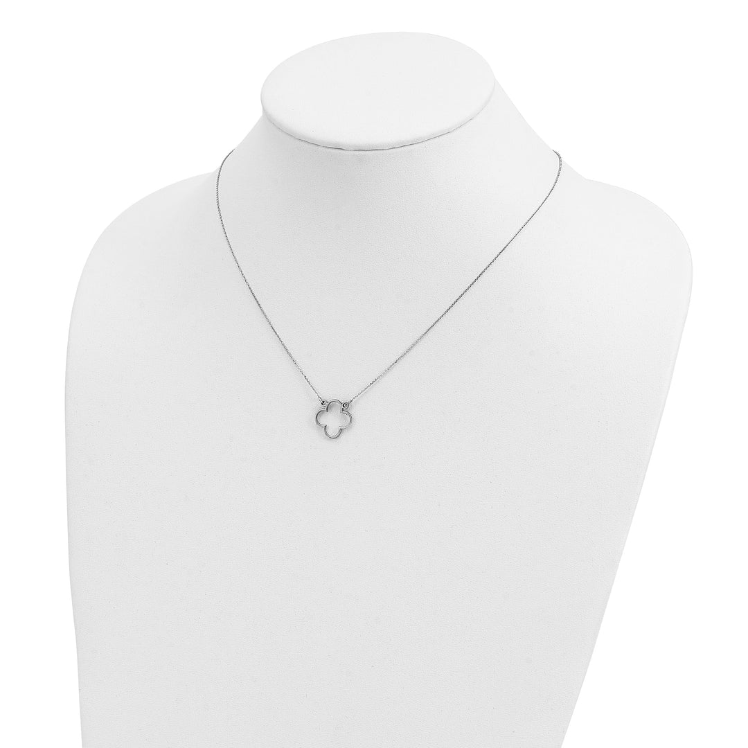 Lovely Rita's Pendants & Charms 14k White Gold Polished Diamond Cut Finish Quatrefoil Pendant Design in a 18-Inch Cable Chain Necklace Set