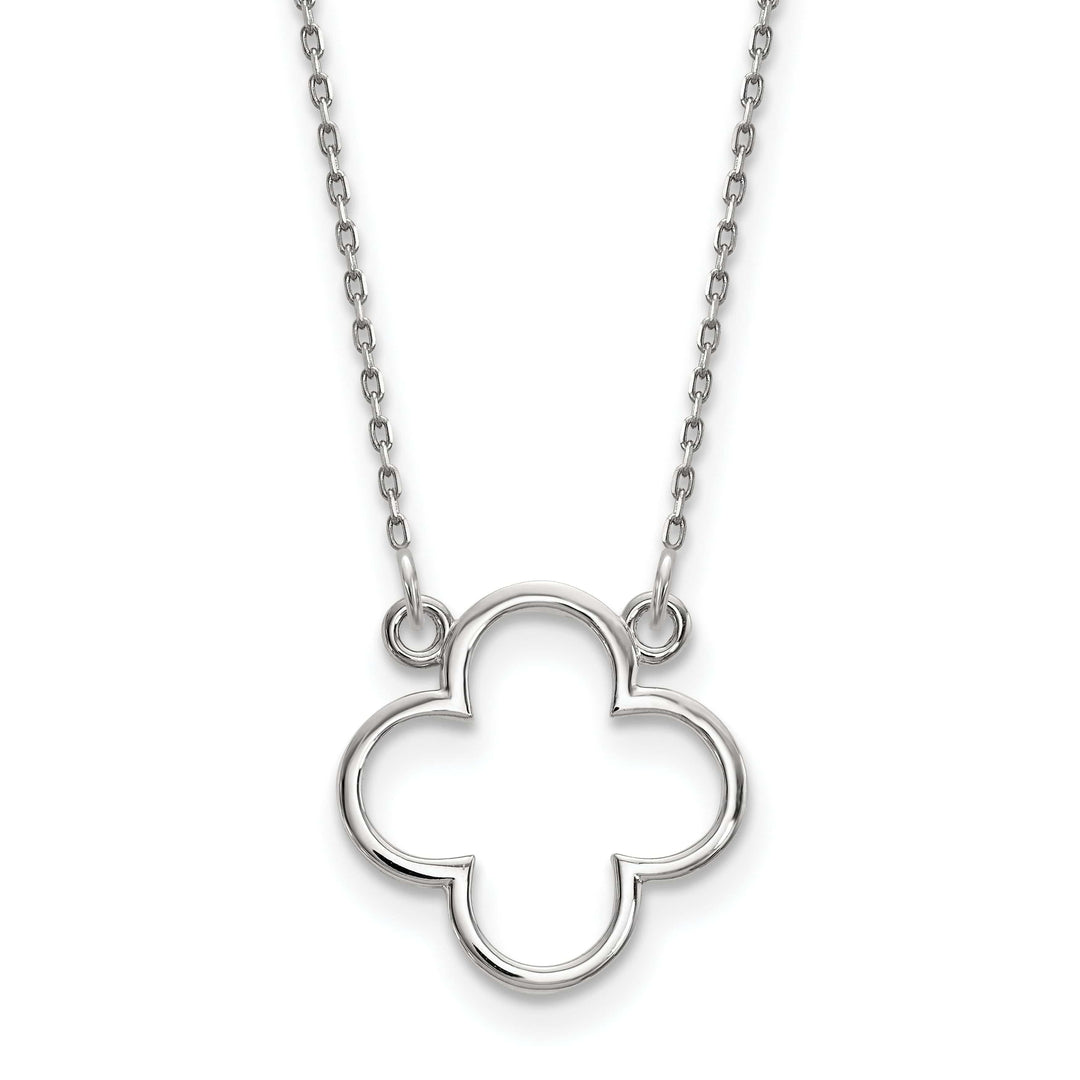 Lovely Rita's Pendants & Charms 14k White Gold Polished Diamond Cut Finish Quatrefoil Pendant Design in a 18-Inch Cable Chain Necklace Set