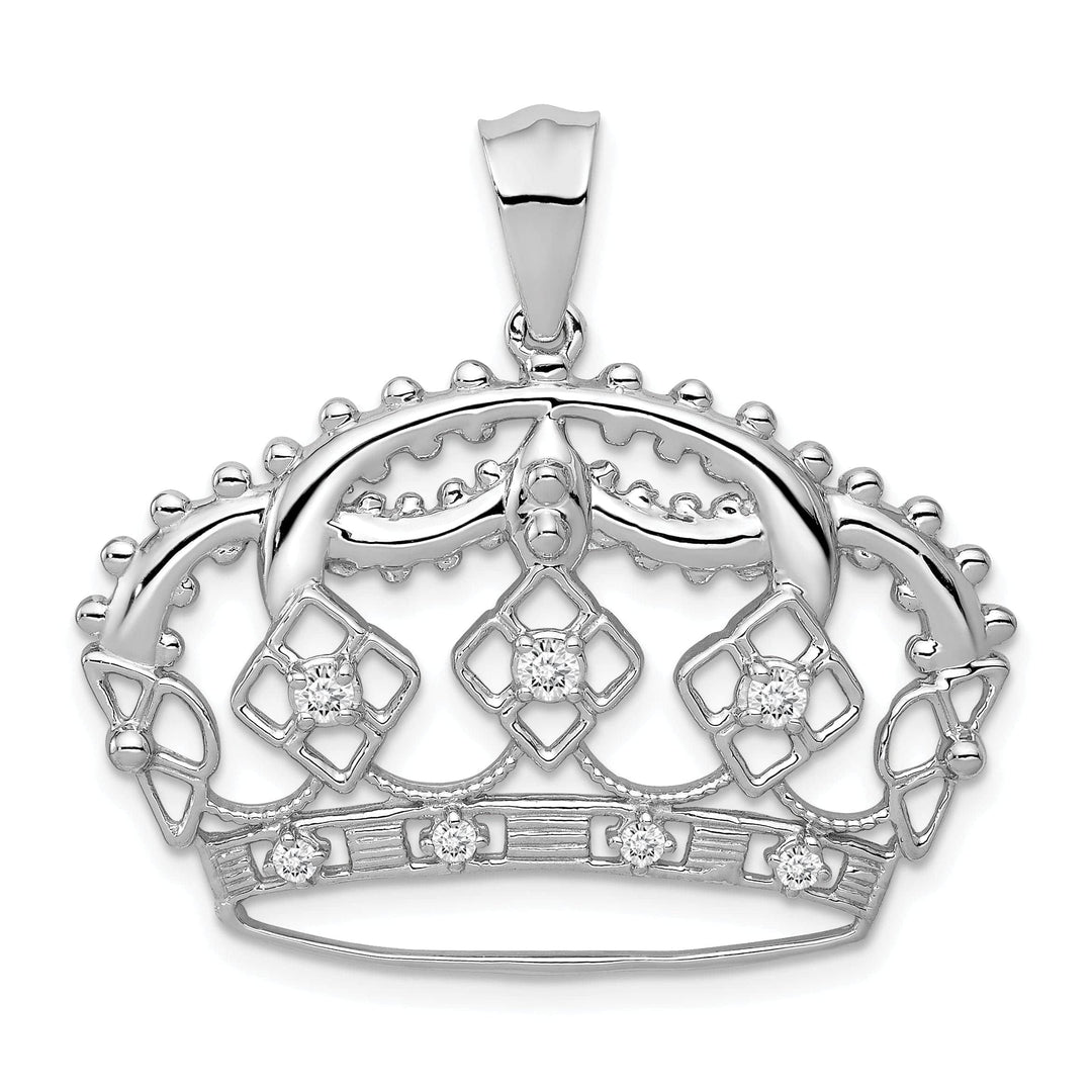 Lovely Rita's Pendants & Charms 14k White Gold Polished Finish 0.205CT Diamond Crown Design Charm Pendant