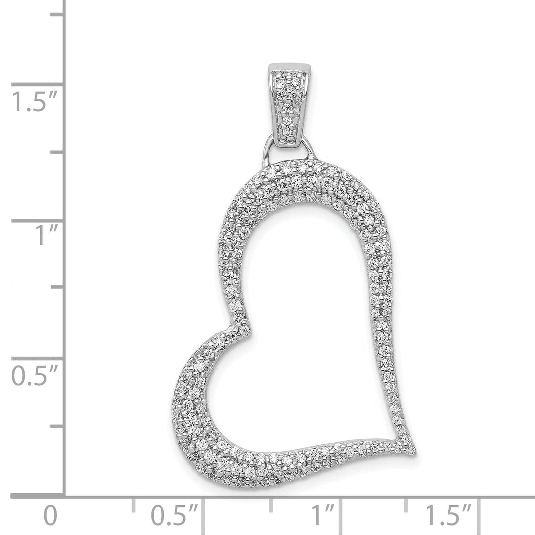 Lovely Rita's Pendants & Charms 14k White Gold Polished Finish 0.629-CT Diamond with Slanted Heart Fancy Design Charm Pendant
