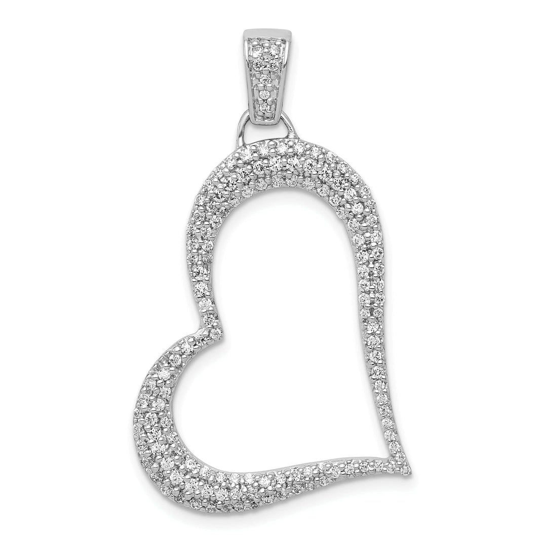 Lovely Rita's Pendants & Charms 14k White Gold Polished Finish 0.629-CT Diamond with Slanted Heart Fancy Design Charm Pendant