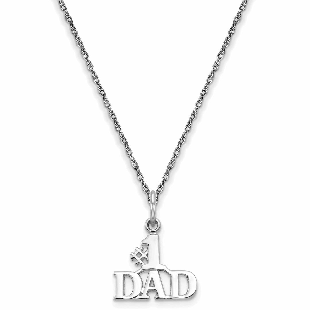 Lovely Rita's Pendants & Charms 14k White Gold Polished Finish # 1 Dad Charm Pendant with 18-inch Cable Chain Necklace