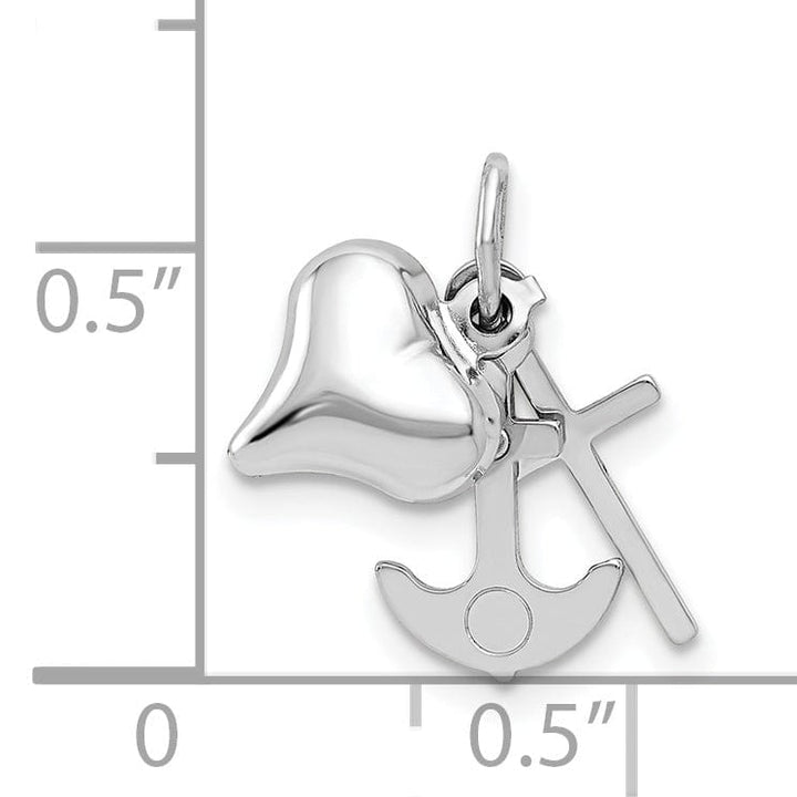 Lovely Rita's Pendants & Charms 14K White Gold Polished Finish 3-D Heart, Cross and Anchor Pendant