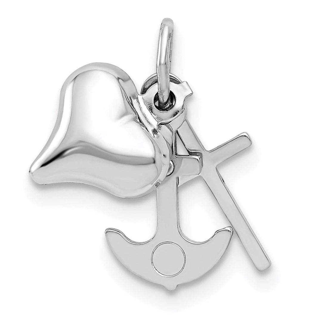 Lovely Rita's Pendants & Charms 14K White Gold Polished Finish 3-D Heart, Cross and Anchor Pendant